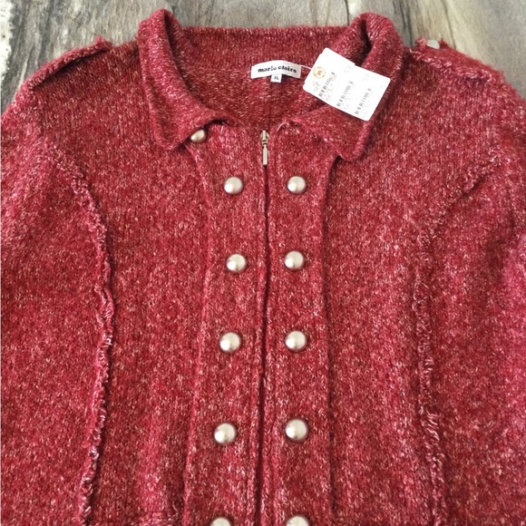 Marie Claire XL Acrylic Wool Blend Boucle Zip Up Cardigan Sweater Jacket Red - Picture 8 of 16